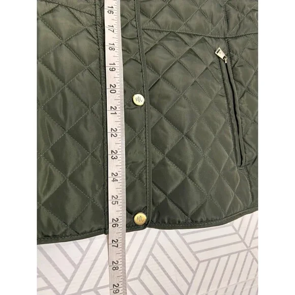 Ralph Lauren Womens Quilted Vest Green Full Zip Pony Logo Size L Preppy j - Picture 5 of 8